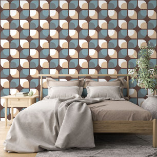 Brown Beige Grey Slate Blue Retro Art Pattern Wallpaper