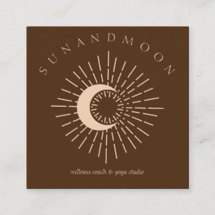 Brown Beige Minimal Modern Celestial Sun Moon Square Business Card