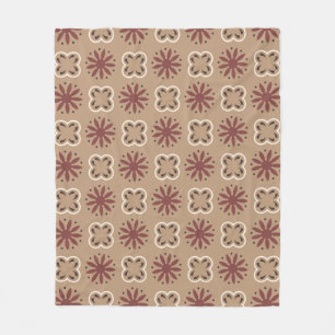 Brown Beige Moroccan Mosaic Geometric Pattern Fleece Blanket