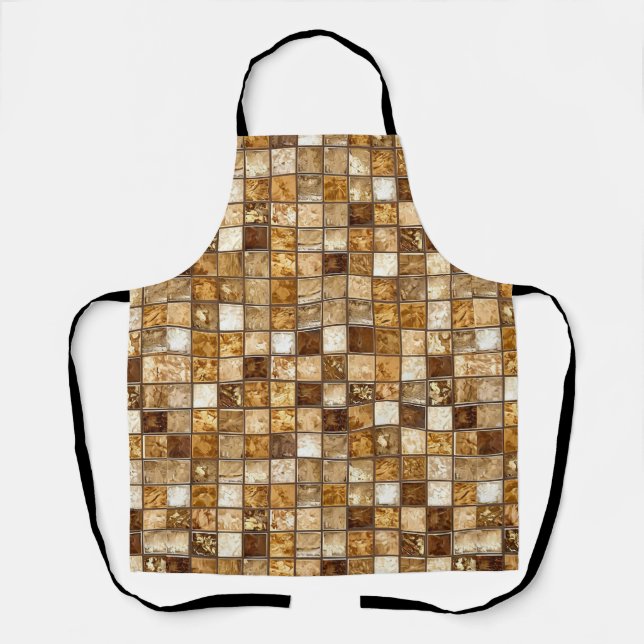 Brown Beige Mosaic Tile Warm Kitchen Pattern Flow  Apron (Front)
