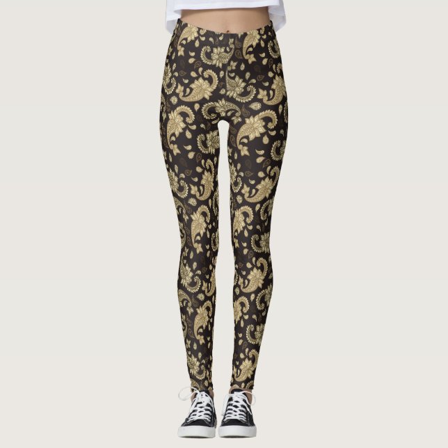 Brown-Beige Paisley Pattern Leggings (Front)
