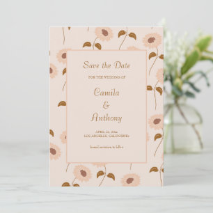 Brown Beige Retro Sunflower Pattern Save The Date Invitation