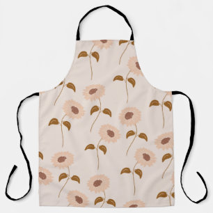 Brown Beige Retro Y2K Hippie Sunflower Pattern Apron