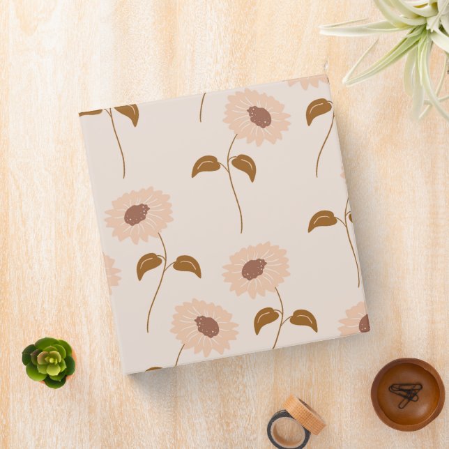 Brown Beige Retro Y2K Hippie Sunflower Pattern Binder (In Situ)