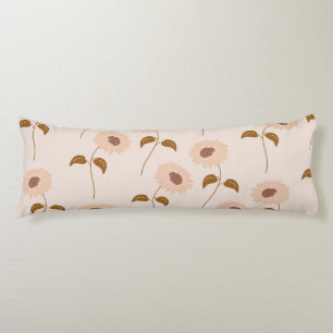Brown Beige Retro Y2K Hippie Sunflower Pattern Body Pillow