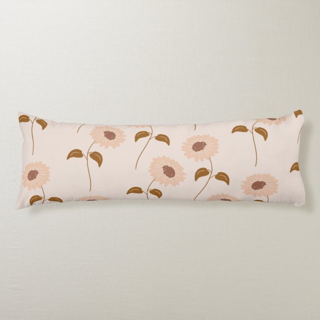 Brown Beige Retro Y2K Hippie Sunflower Pattern Body Pillow (Front)