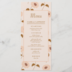 Brown Beige Retro Y2K Hippie Sunflower Pattern Menu