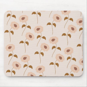 Brown Beige Retro Y2K Hippie Sunflower Pattern Mouse Pad