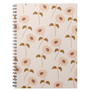Brown Beige Retro Y2K Hippie Sunflower Pattern Notebook