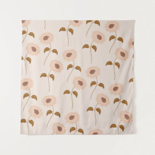 Brown Beige Retro Y2K Hippie Sunflower Pattern Tapestry