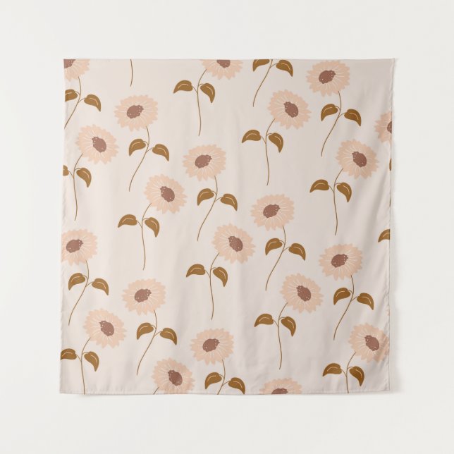 Brown Beige Retro Y2K Hippie Sunflower Pattern Tapestry (Front)