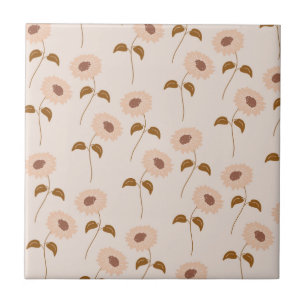 Brown Beige Retro Y2K Hippie Sunflower Pattern Tile