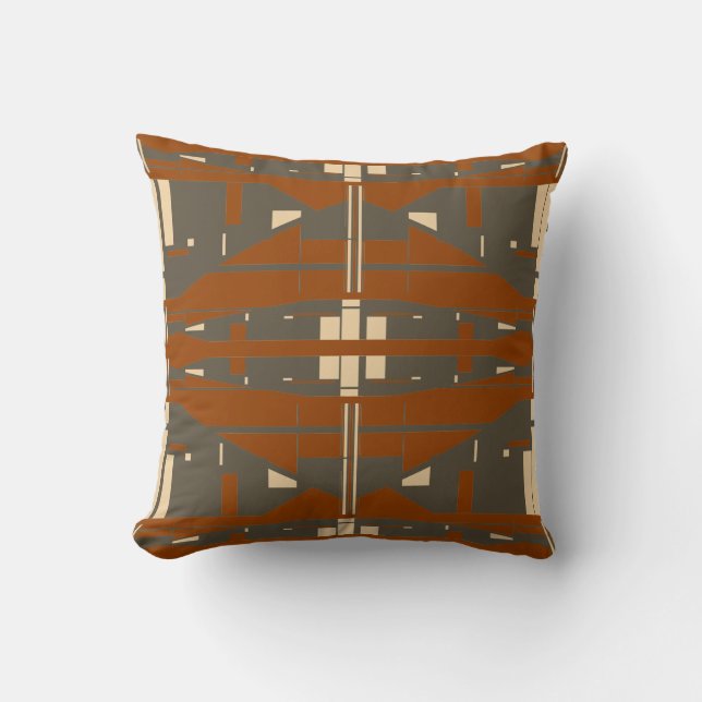 Brown Beige Rust Mediterranean Symmetrical Motif Throw Pillow (Front)