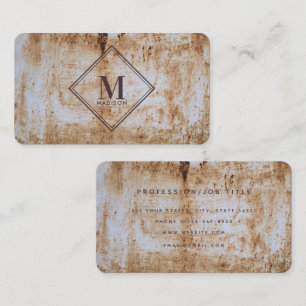 Brown Beige Rust Metallic Texture Monogram Initial Business Card