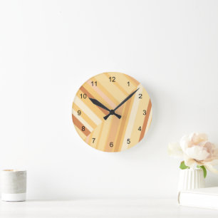 Brown Beige Stripes Round Clock