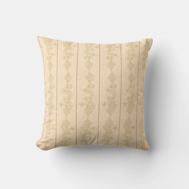 brown beige swirl damask vintage Throw Pillow (Front)