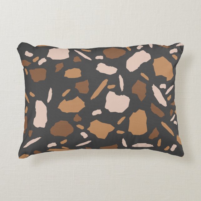 Brown, Beige,  Tan and Grey Terrazzo Marble  Accent Pillow (Front)