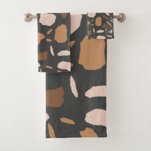 Brown, Beige,  Tan and Grey Terrazzo Pattern  Bath Towel Set