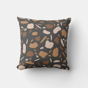 Brown, Beige,  Tan and Grey Terrazzo Pattern  Throw Pillow