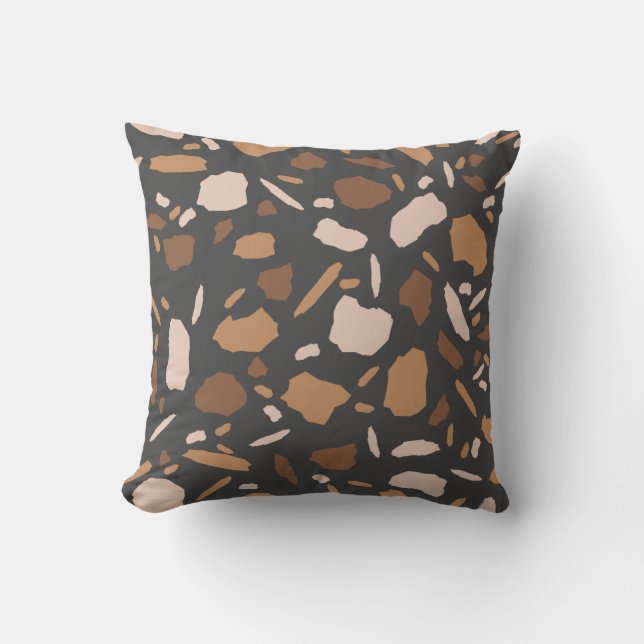 Brown, Beige,  Tan and Grey Terrazzo Pattern  Throw Pillow (Front)