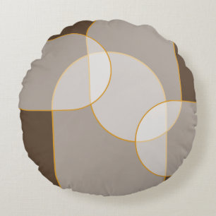 Brown, Beige, Tan & Gold Abstract Arch Pattern  Round Pillow