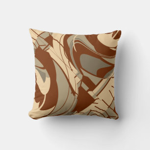 Brown Beige Tan Mediterranean Flowing Floral Motif Throw Pillow