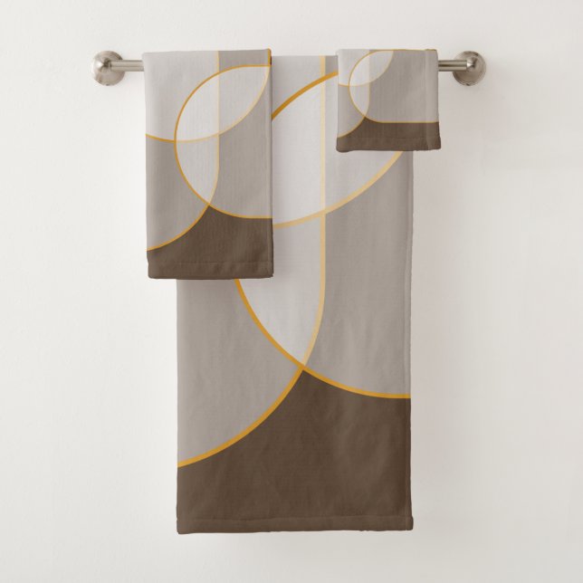 Brown, Beige, Tan & Or Motif d'arc Abstrait (En situation)