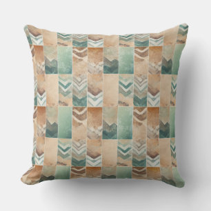 BROWN BEIGE TEAL GREEN GEOMETRIC SHAPES THROW PILLOW