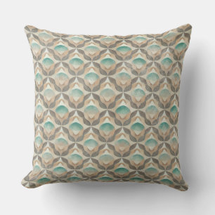 BROWN BEIGE TEAL GREEN GEOMETRIC SHAPES THROW PILLOW