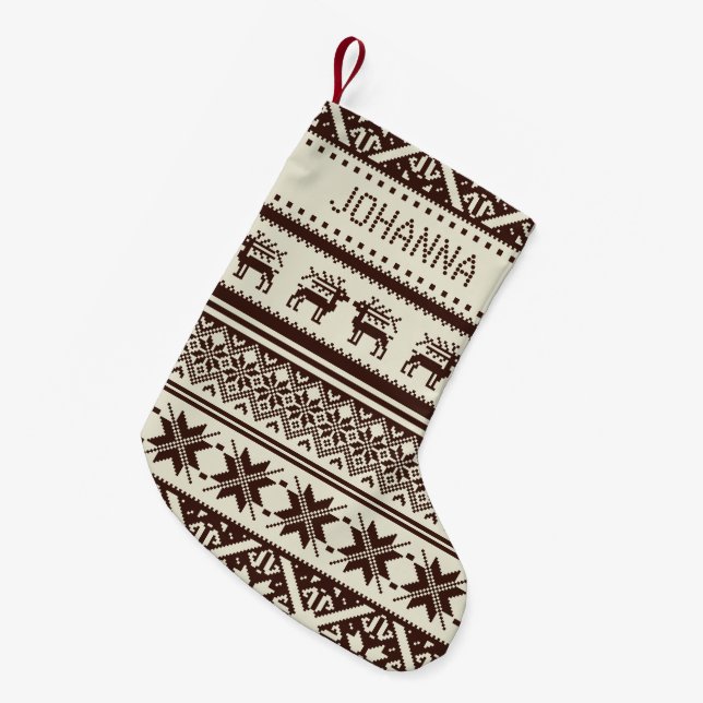 Brown & Beige Ugly Christmas Sweater - Your name Small Christmas Stocking (Front (Hanging))