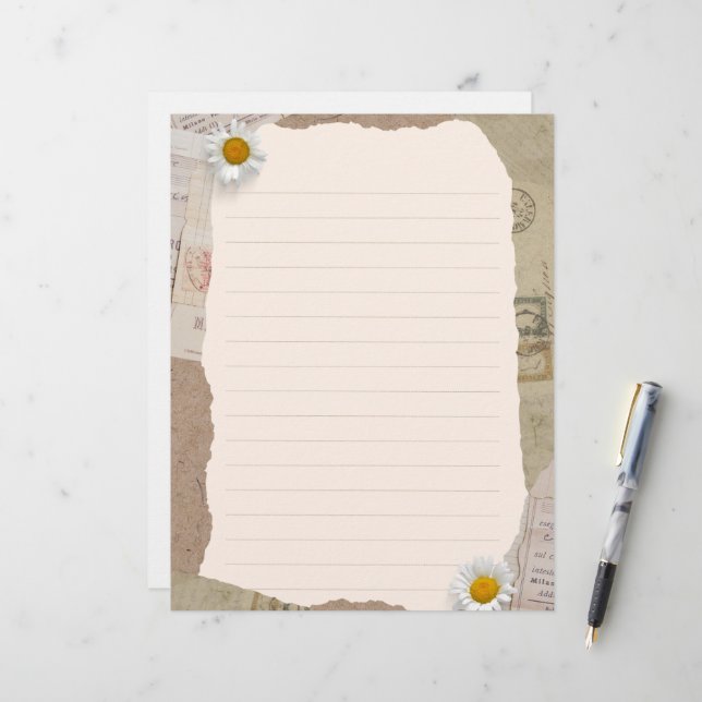 Brown Beige Vintage Scrapbook Lined Notes Letterhead (Front/Back In Situ)
