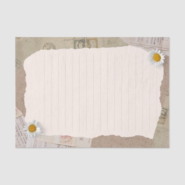 Brown Beige Vintage Scrapbook Lined Notes Tissue Paper (Front)