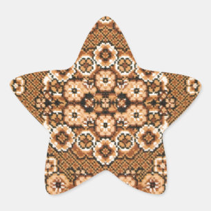 brown beige white oriental rug pattern vintage star sticker