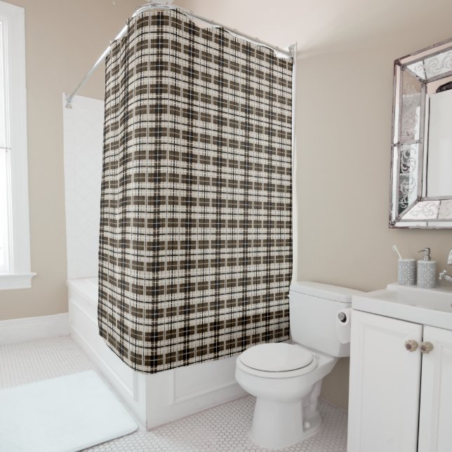 Brown Beige White Primitive Plaid Stripe (In Situ)