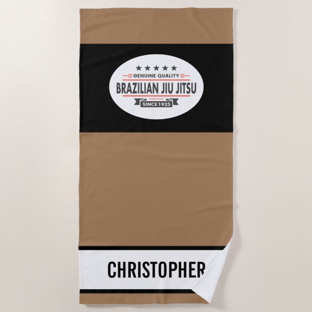 Brown Belt BJJ Quality Since 1925 Gym Dojo Beach Towel (Front)