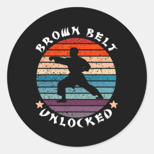 Brown Belt Level Unlocked Achievement Karate Keep Classic Round Sticker