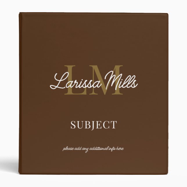 Brown Binder Personalized with Her Name (Front)