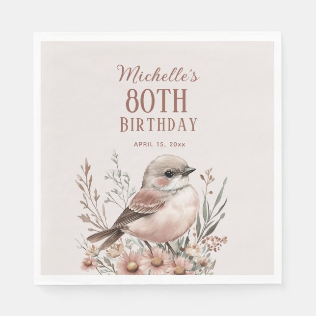 Brown Bird 80th Birthday Napkin (Front)