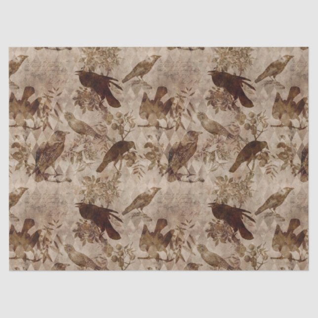 Brown Birds and Branches Decoupage Tissue Paper (Front)