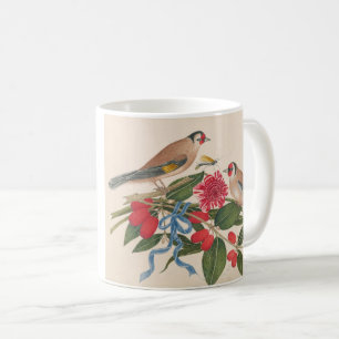 Brown birds with flowers and butterfly coffee mug