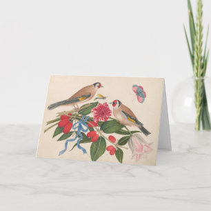Brown birds with flowers and butterfly holiday card