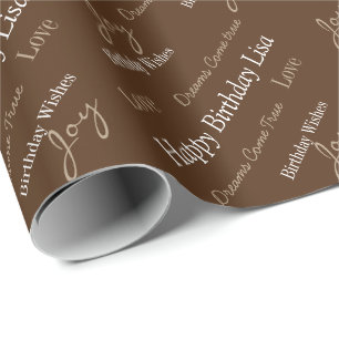Brown Birthday Wrapping Paper Custom Name