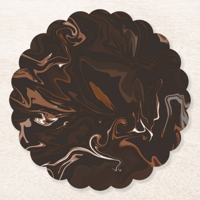 Brown, Black and Grey Swirls Paper Coaster (Front)
