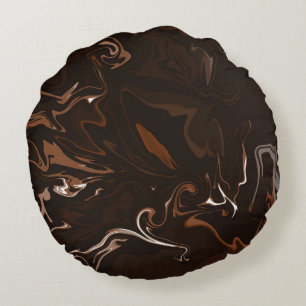 Brown, Black and Grey Swirls Round Pillow