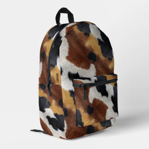 Brown, black, and white cowhide texture printed backpack
