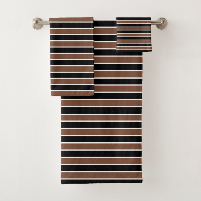 Brown, Black and White Stripes Bath Towel Set (Insitu)