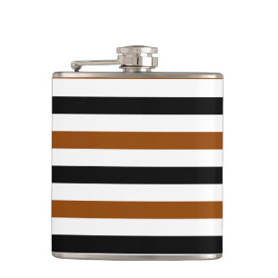Brown Black and white stripes design Hip Flask
