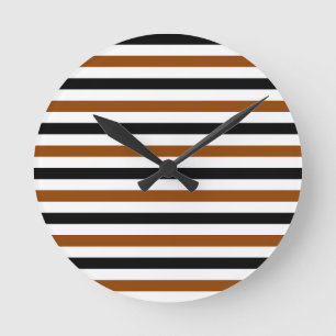 Brown Black and white stripes design Round Clock