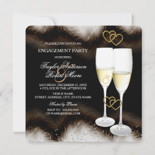 Brown Black Champagne Ring Heart Engagement Party Invitation