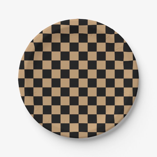 Brown black checkers paper plate (Front)